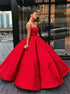 Red Sweetheart Satin Ball Gown Sleeveless Prom Dresses LBQ2045